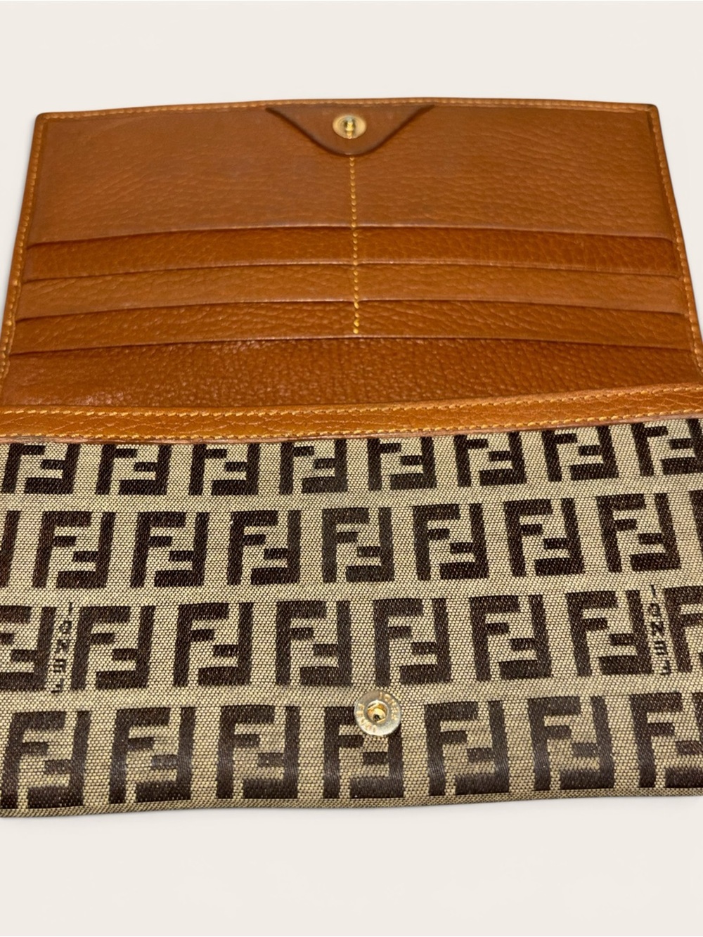 Fendi Brown and Tan FF Monogram Continental Wallet with Gold Charm - Picture 5 of 6